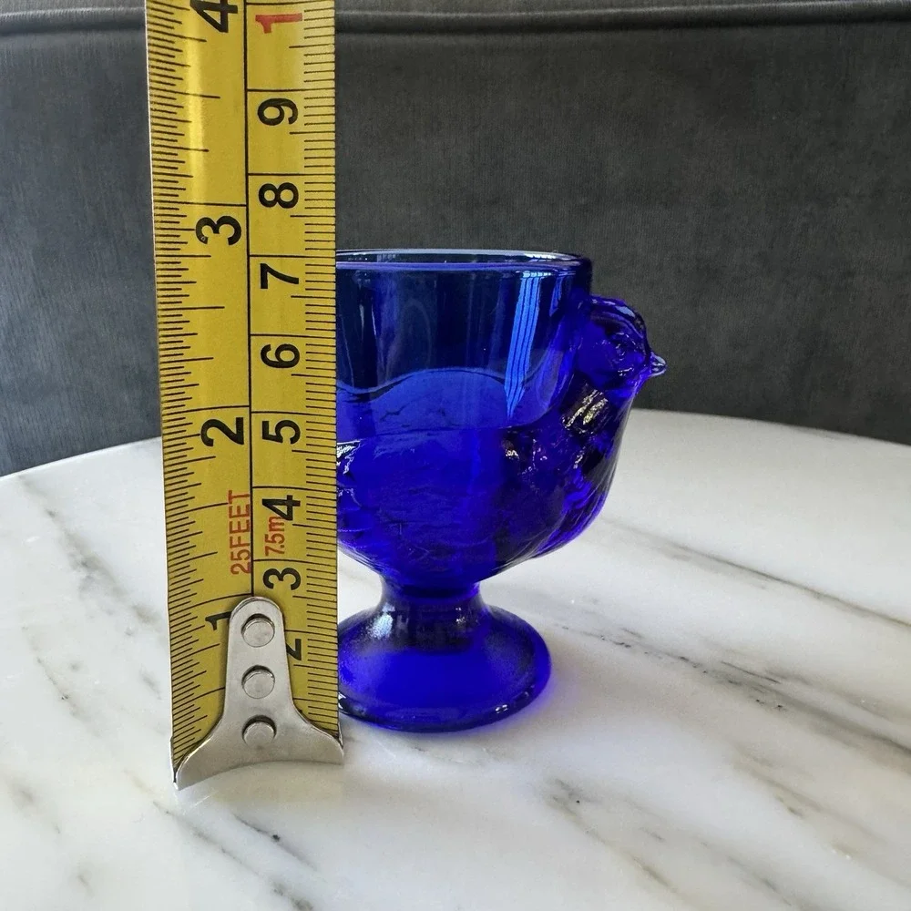 Vintage COBALT BLUE chicken shaped FOOTED EGG CUP ~ Arcaroc France  2.75